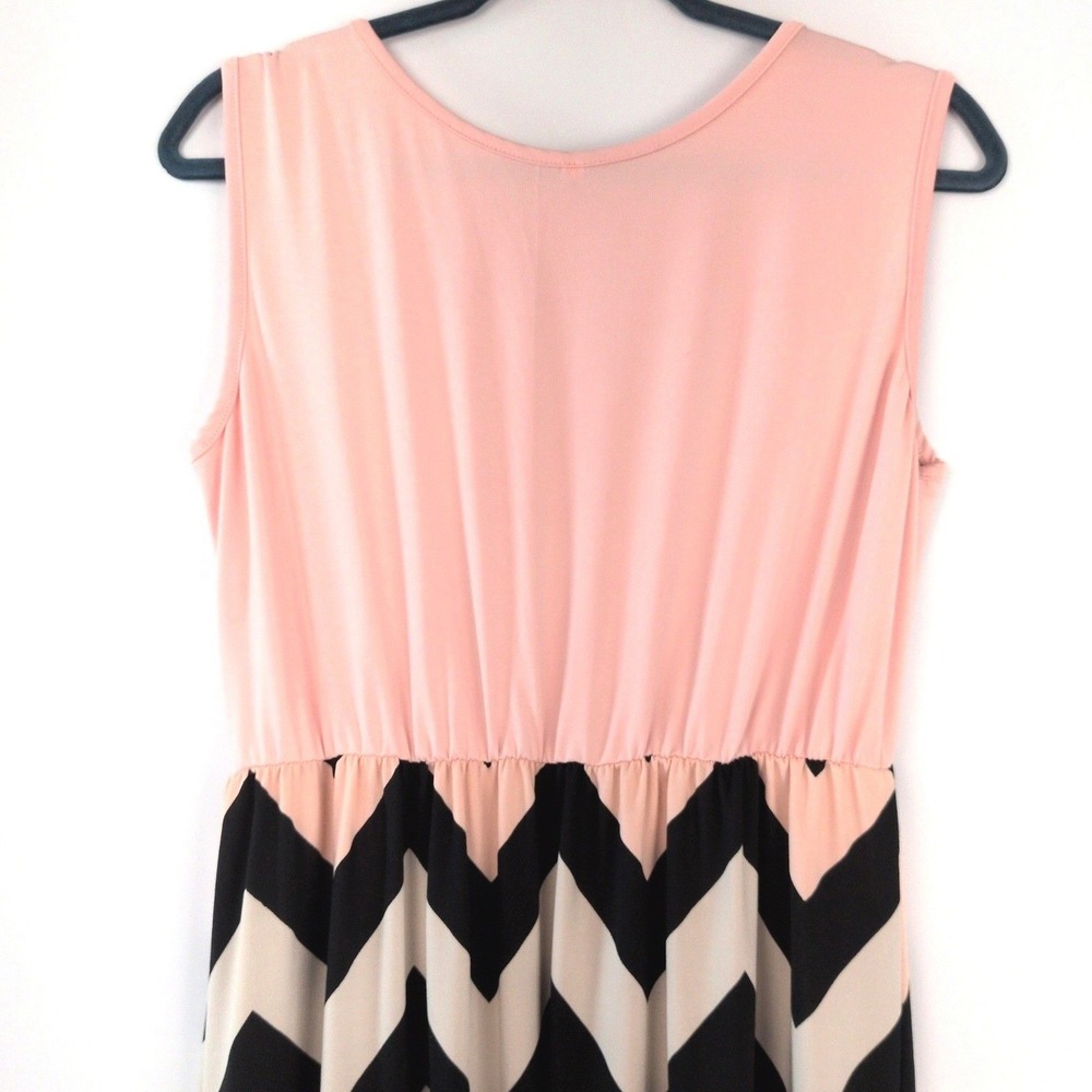 Unbranded Women XL Maxi Dress Pink Black Chevron Sleeveless Stretch Casual - Picture 4 of 6